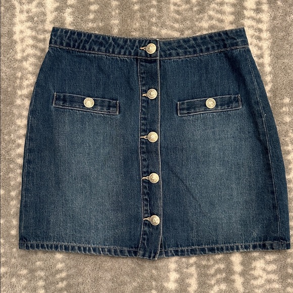 L'AGENCE Kris Blue Button-Front Mini Skirt - Picture 2 of 7